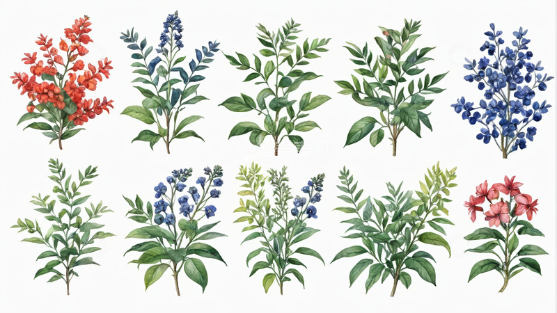 高清大图下载【趣麦麦图】水彩风格植物花卉素材
