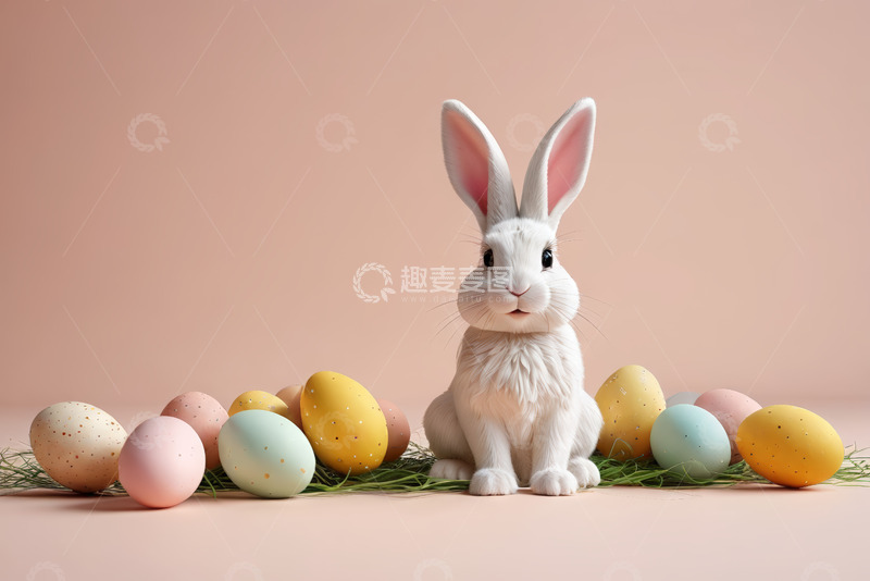 高清大图下载【趣麦麦图】复活节兔子与彩蛋装饰画面