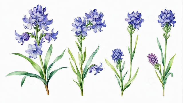 水彩风格紫色风信子花卉素材
