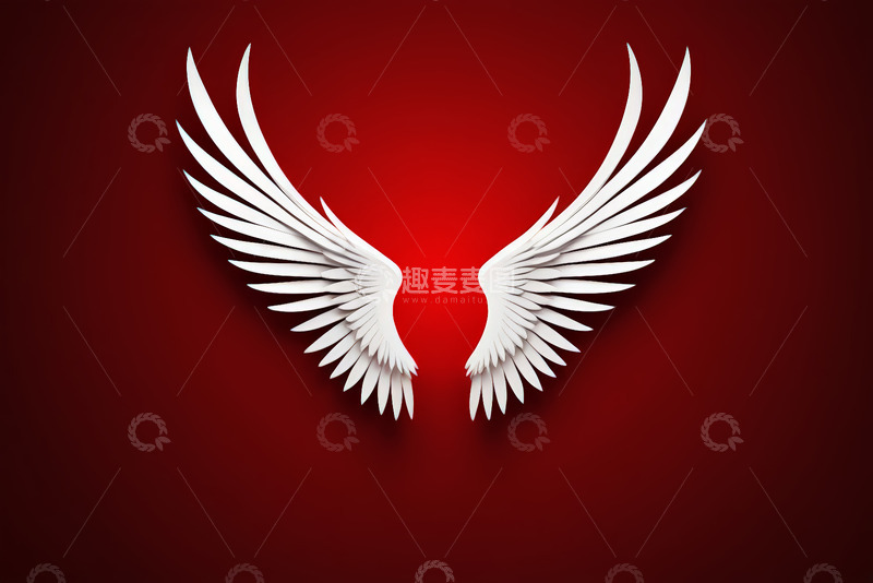 高清大图下载【趣麦麦图】红色背景白色翅膀图形