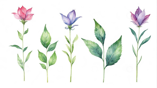 水彩风格花卉植物插画