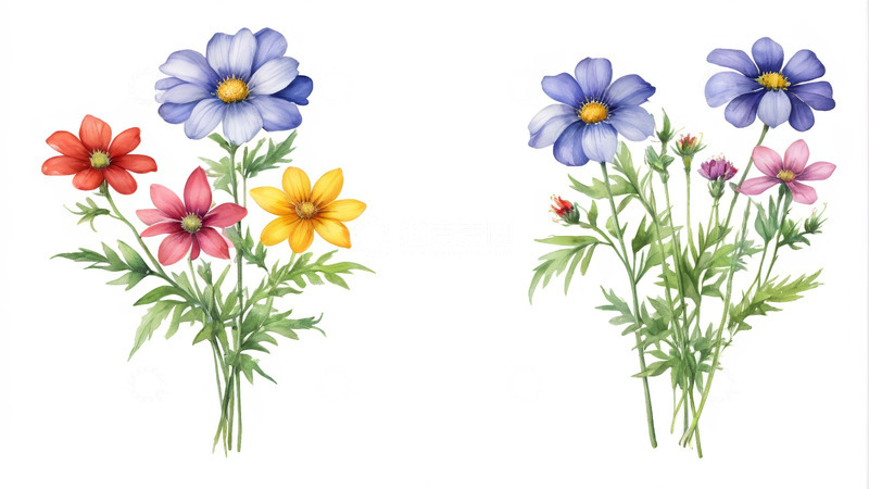 高清大图下载【趣麦麦图】多彩花卉插画素材