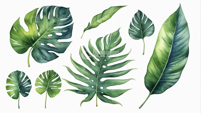 高清大图下载【趣麦麦图】热带植物叶片插画素材