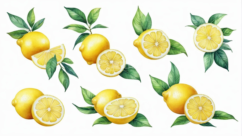 高清大图下载【趣麦麦图】手绘柠檬及柠檬切片素材