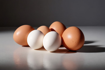 白色与棕色鸡蛋静物摆拍