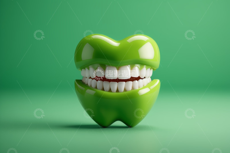 高清大图下载【趣麦麦图】绿色背景心形牙齿创意模型