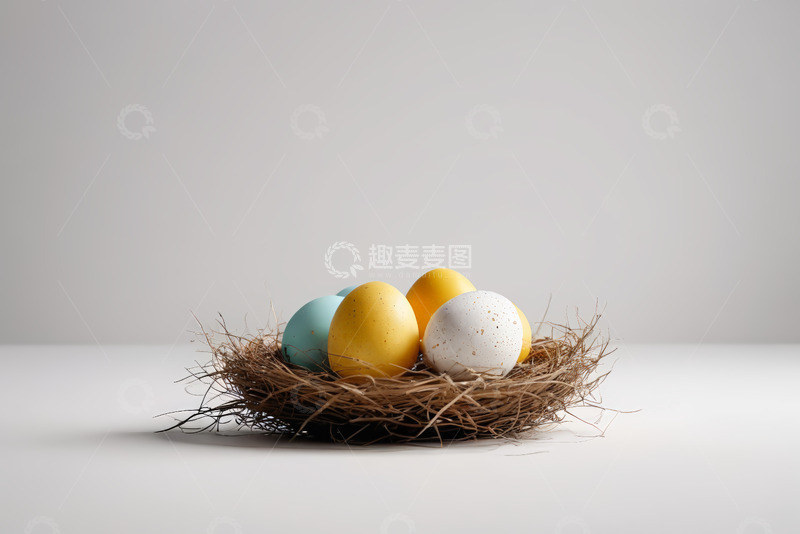 高清大图下载【趣麦麦图】鸟巢中多彩装饰鸡蛋