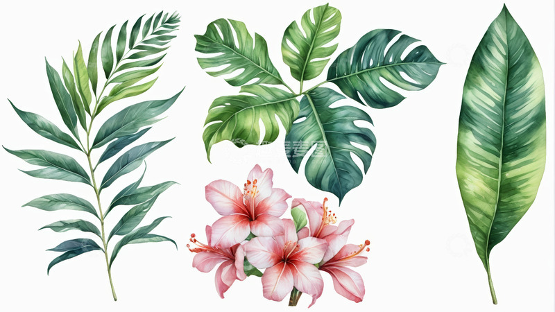 高清大图下载【趣麦麦图】热带植物花卉插画素材