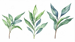 手绘绿色植物叶片素材
