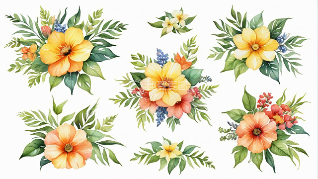 水彩风格花卉装饰图案