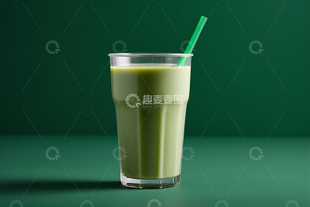 绿色饮品装于透明玻璃杯