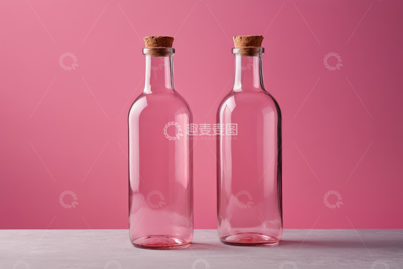 高清大图下载【趣麦麦图】粉色背景下的玻璃空瓶