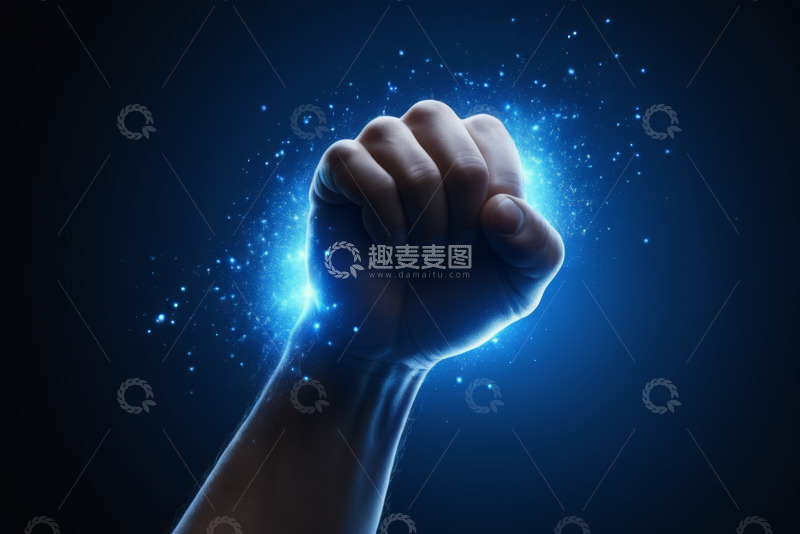 高清大图下载【趣麦麦图】握拳手势带蓝色光效画面
