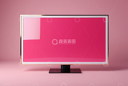 粉色背景前的电视显示屏
