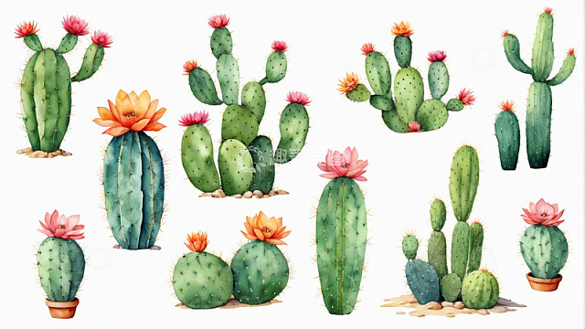 水彩风格多样仙人掌插画