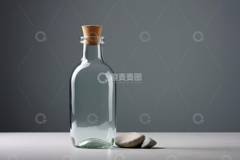 高清大图下载【趣麦麦图】透明玻璃瓶配软木塞和石头
