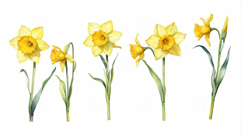 高清大图下载【趣麦麦图】黄色水仙花插画素材