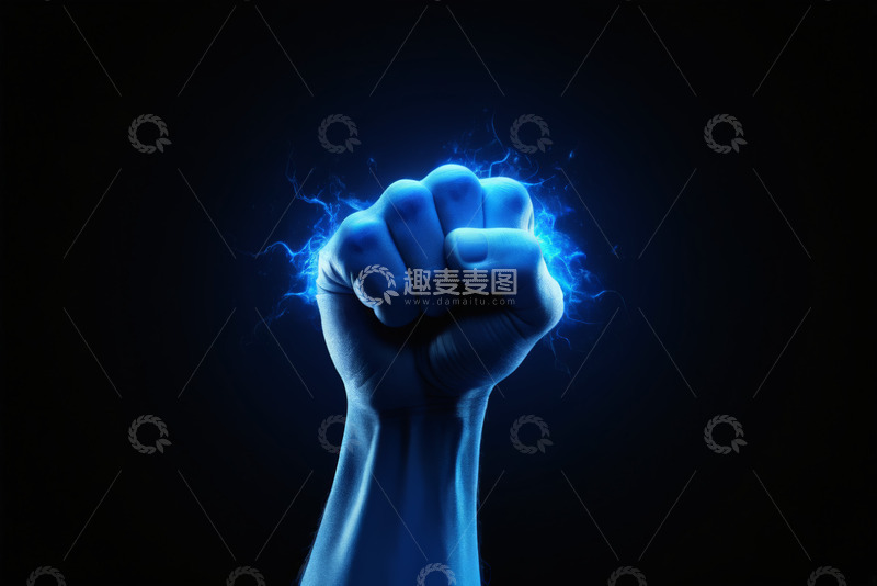 高清大图下载【趣麦麦图】握拳手势带蓝色闪电特效