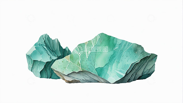 青绿色风格化岩石插画