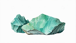 青绿色风格化岩石插画