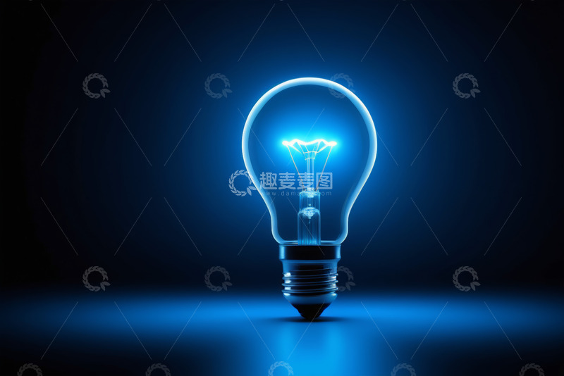 高清大图下载【趣麦麦图】发光蓝色灯泡特写