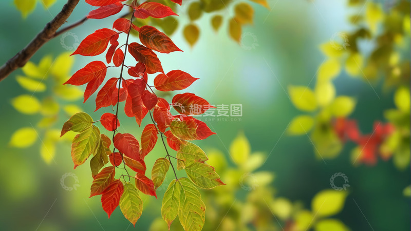 高清大图下载【趣麦麦图】枝头鲜艳红叶特写