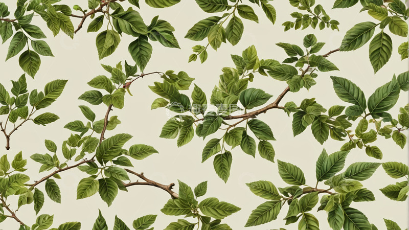 高清大图下载【趣麦麦图】绿叶树枝图案背景素材