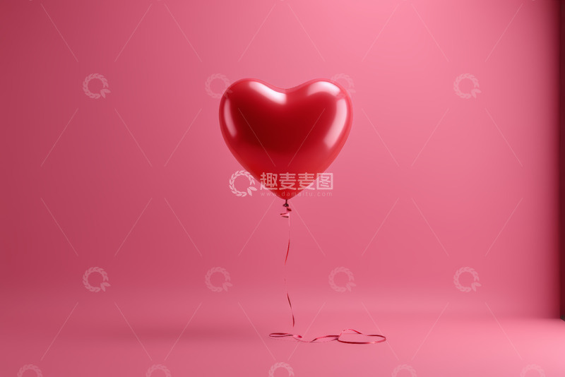 高清大图下载【趣麦麦图】红色心形气球粉色背景素材