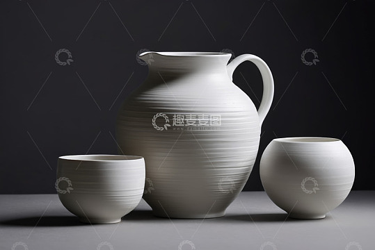 白色陶瓷水壶与碗特写素材