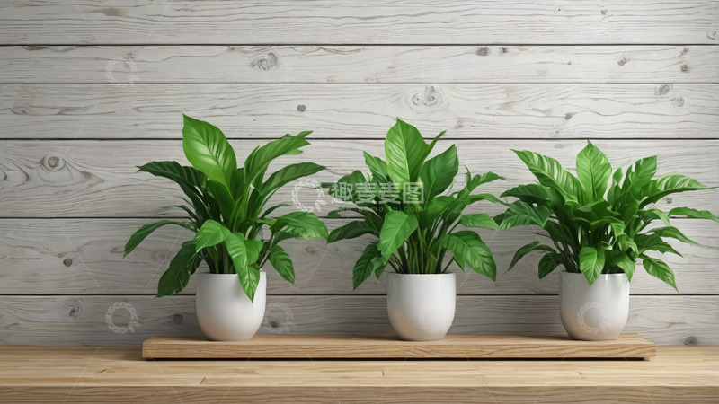 高清大图下载【趣麦麦图】木质背景上的盆栽绿植