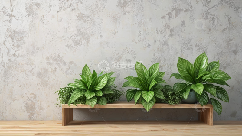 高清大图下载【趣麦麦图】木质架上的室内绿植装饰