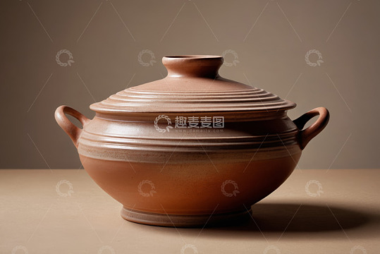 传统陶制双耳带盖炖锅