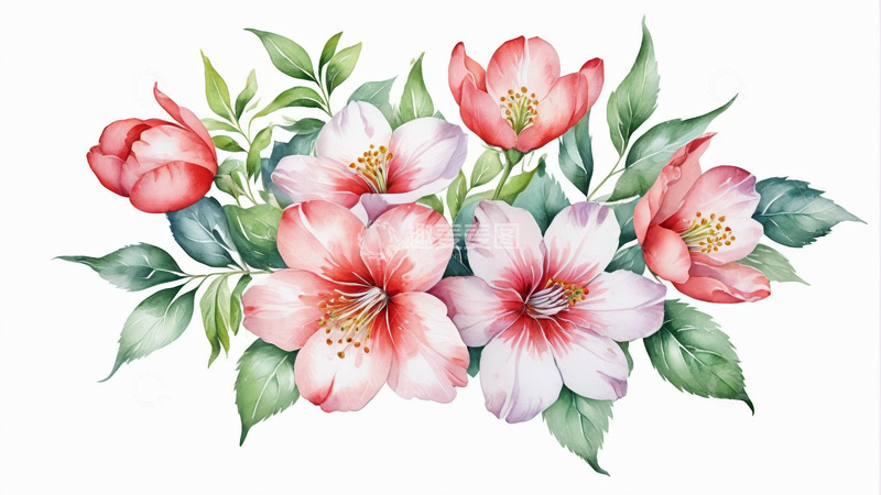高清大图下载【趣麦麦图】水彩风格花卉组合素材