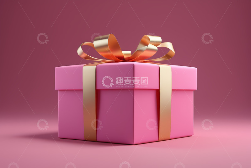高清大图下载【趣麦麦图】粉色礼品盒配金色丝带装饰