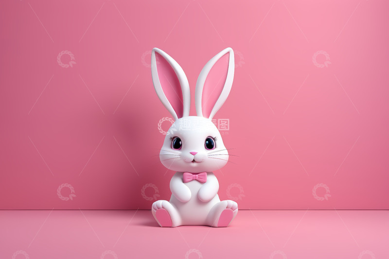 高清大图下载【趣麦麦图】粉色背景可爱动画兔子素材