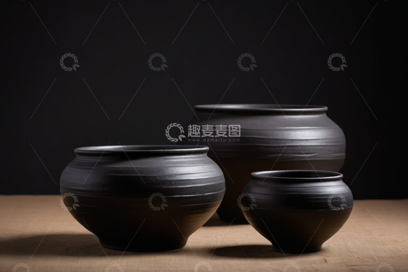 高清大图下载【趣麦麦图】黑色陶制容器静物展示