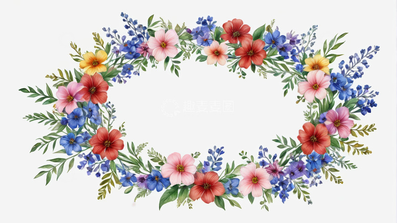 高清大图下载【趣麦麦图】多彩花卉花环装饰图案