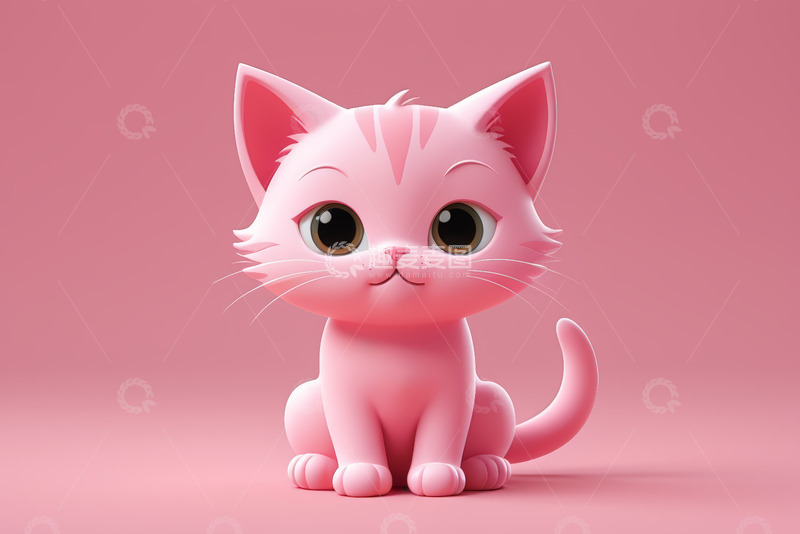 高清大图下载【趣麦麦图】粉色卡通小猫静坐