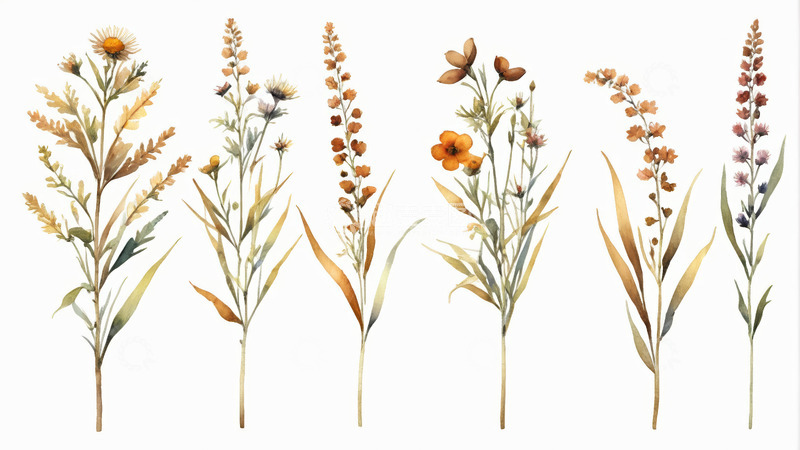 高清大图下载【趣麦麦图】水彩风格植物花卉素材