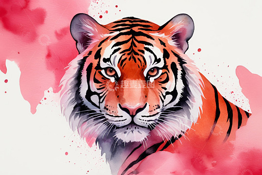 水彩风格老虎头部特写