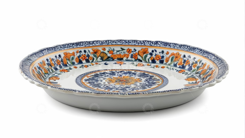 高清大图下载【趣麦麦图】花纹装饰陶瓷盘特写