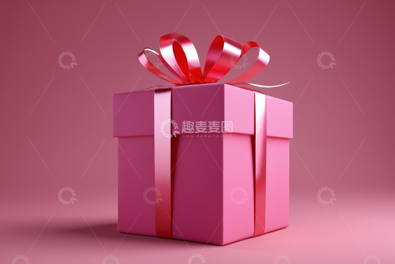 高清大图下载【趣麦麦图】粉色礼物盒配红色丝带