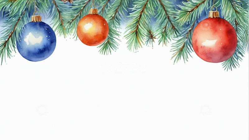 高清大图下载【趣麦麦图】水彩风圣诞松枝装饰球