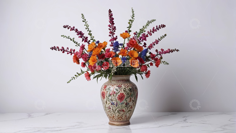 高清大图下载【趣麦麦图】花瓶插满多彩鲜花静物