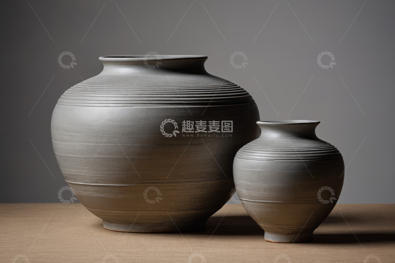 高清大图下载【趣麦麦图】两个陶艺陶罐静物特写