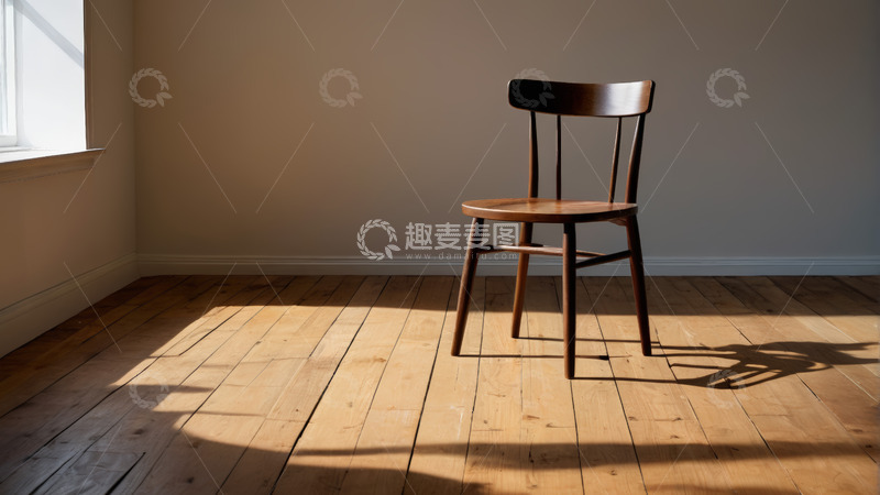 高清大图下载【趣麦麦图】室内木质椅子置于木地板上