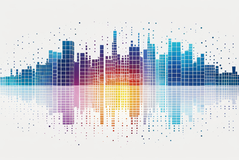 高清大图下载【趣麦麦图】彩色抽象城市天际线图案