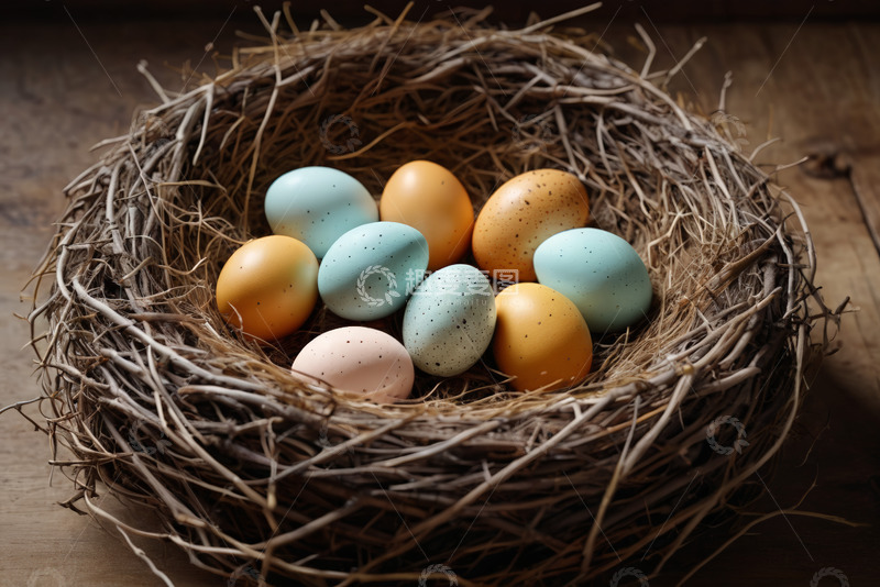 高清大图下载【趣麦麦图】鸟巢中的多彩鸡蛋