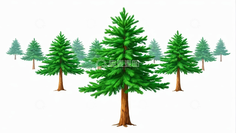 高清大图下载【趣麦麦图】绿色松树森林插画素材