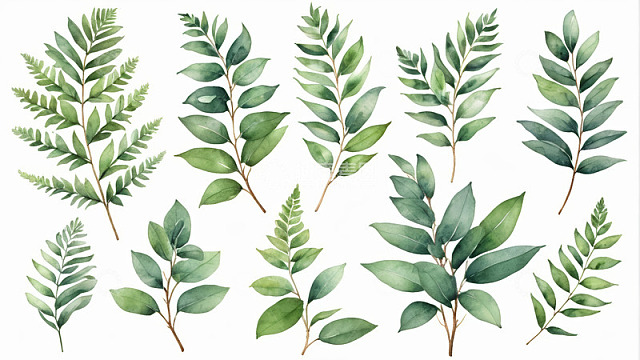 水彩风格绿色植物枝叶素材